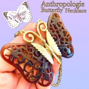 ANTHROPOLOGIE NECKLACE NWT UNIQUE BUTTERFLY- LONG Tortoise Shell Boho Retro Vibe
